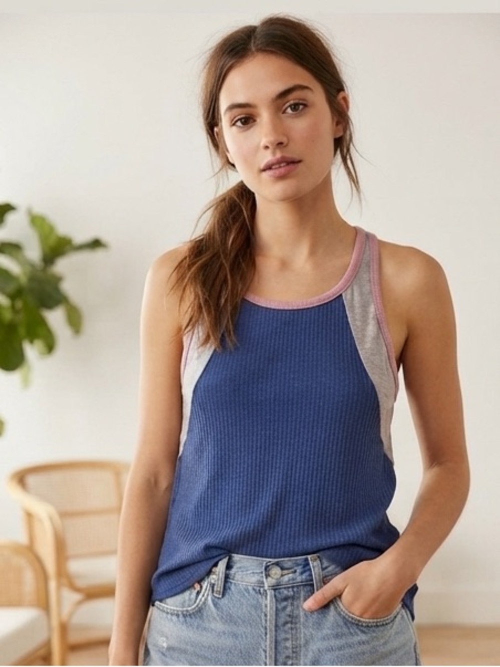 FREE PEOPLE TANK TOP Free People Colorblock Racerback Tank Top
